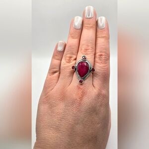 HUGE Faceted Ruby And Garnet Sterling Silver Statement Ring